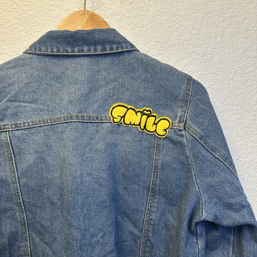 Highway‎ Jeans Womens L Cropped Denim Jacket Patches Sequin M Raw Hem VD7901HJMJ